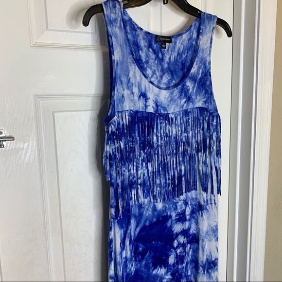 Spense Blue And White Fringe Maxi Dress Tye-Dyed - Picture 4 of 10